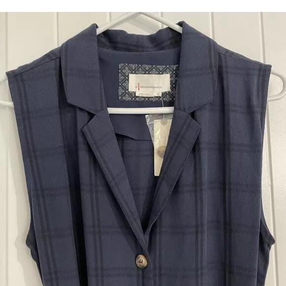 Anthropologie Brielle Plaid Jumpsuit navy blue size Medium M y2k boho H - Picture 9 of 10